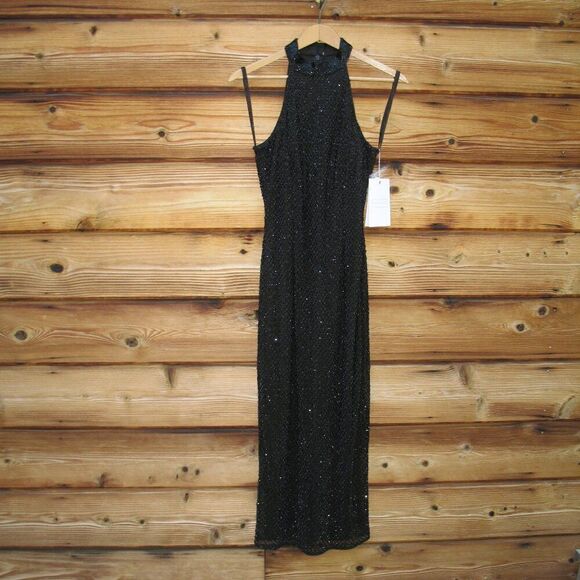 Mac Duggal 5531 Womens Beaded HIGH NECK HALTER SLEEVELESS MIDI DRESS - Picture 5 of 16